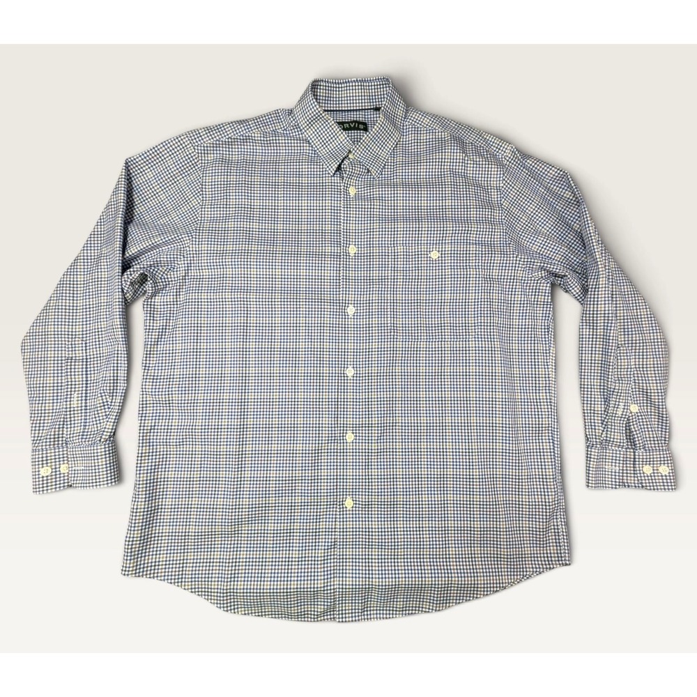 Orvis Mens XL Blue Mini Check Button Down Long Sleeve Shirt Chest Pocket